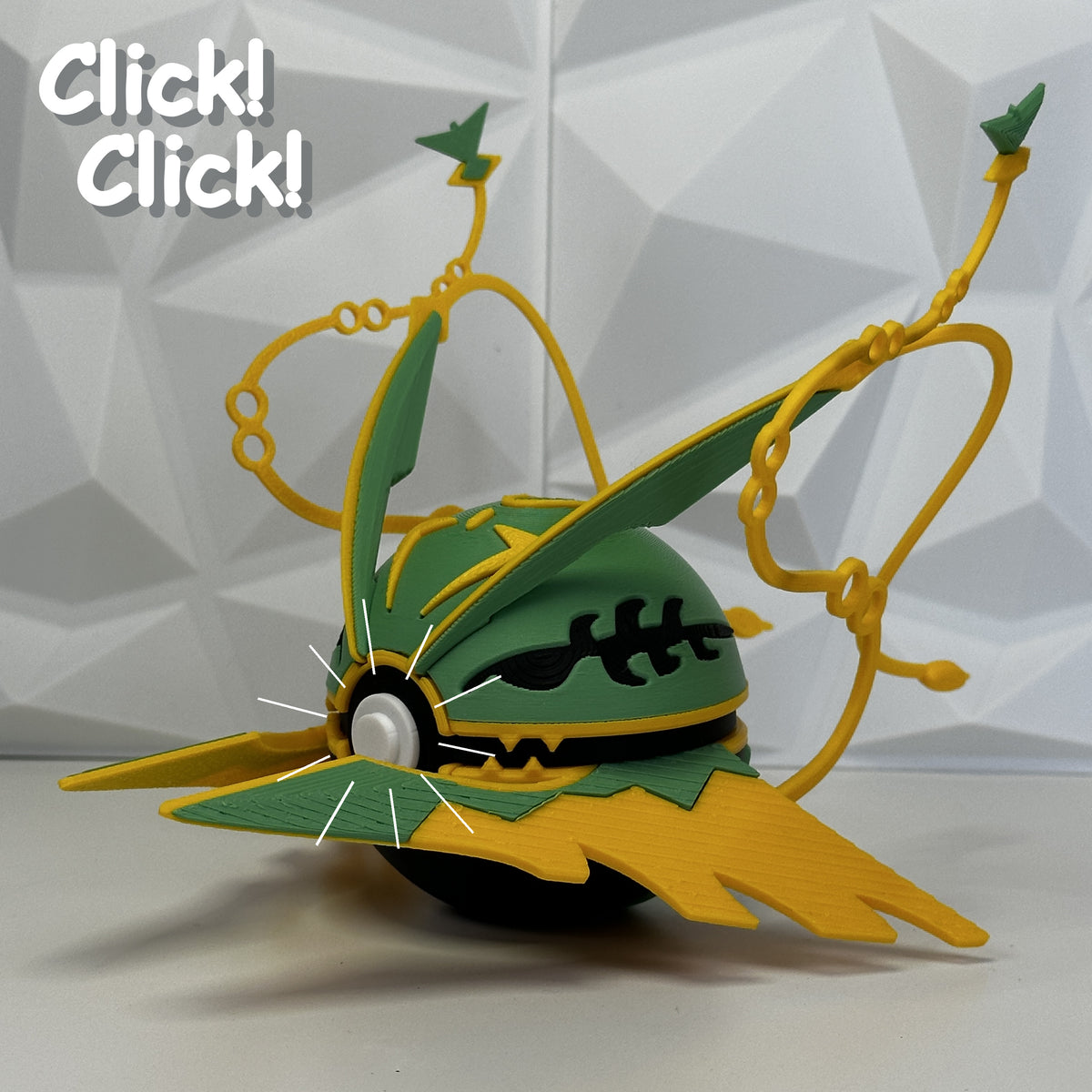 Rayquaza Aura Esmeralda #384, variante Clicker con pulsador destacado
