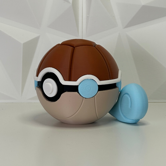 Detalle de la cola en espiral de la Pokéball temática Squirtle en impresión 3D PLA Premium